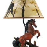 Resin Table Lamps Brown Stallion Horse Table Lamp W/Nature Print Shade 12 X 18.5 X 12 Inches Brown