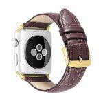 iStrap Alligator Grain Calf Leather Watch Band fit Apple iWatch 42mm Model Gold Tone Prev Tang Buckle