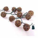 LIDORE 10 Counts Natural Rattan Balls String Light. Warm White Light for Patio, Wedding, Garden and Party Brown Rattan and Green Cord