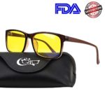 CGID CY12 Blue Light Blocking Glasses, Anti Glare Fatigue Blocking Headaches Eye Strain, Safety Glasses for Computer/Phone, Vintage Rectangle Brown Frame,Yellow Lens
