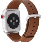 PEAK ZHANG for Apple Watch Band 38mm, Women Light Brown Genuine Leather Replacement Iwatch Strap with Silver Metal Clasp for Apple Watch Series 3 2 1 Sport Edition