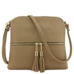 Lightweight Medium Crossbody Bag with Tassel (Taupe)