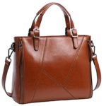 Iswee Women’s Genuine leather Handbag Urban Style Tote Top Handle Shoulder Bag Vintage Satchel Purse (Brown-08)