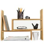 Dark Brown Wood Adjustable Desktop Storage Organizer Display Shelf Rack, Counter Top Bookcase