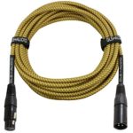 GLS Audio 25 Foot Mic Cable Balanced XLR Patch Cords – XLR Male to XLR Female 25 FT Microphone Cables Brown Yellow Tweed Cloth Jacket – 25 Feet Mike Pro Snake Cord 25’ XLR-M to XLR-F – SINGLE