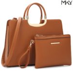 Large Leather Satchel Handbag Designer Purse Wallet Set Shoulder Bag Brown