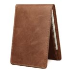 Men’s Slim Leather Wallet Small Billfold Front Pocket Wallet with RFID Blocking ID window – Light Brown