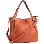 WISHESGEM Women Handbags PU Leather Tote Shoulder Bags Satchel Zipper Cross Body Bags Brown