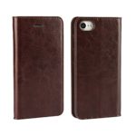 iPhone 7/8  Case, [Cavor] Crazy Horse Pattern Genuine Leather Case[Card Slot] Wallet Cover Kickstand Case with Card Slot for iPhone 7/iPhone 8 -Dark Brown