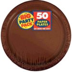 Amscan AMI 650013.111 Amscan Chocolate Brown Big Party Pack Dinner Plates (50 Count), 1, brown