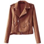 Chenghe Women’s Faux Leather Motorcycle Zip up Short Bomber Jacket Brown XXL