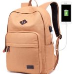 School College Backpack Bookbag 15 inch Laptop Travel Bag with USB Charging Port(light brown)