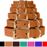 BronzeDog Leather Dog Collar, Genuine & Durable, Brass Buckle Comfort Pet Collars Adjustable for Puppy Small Medium Large Dogs, Pink Red Black Brown Purple Green (Neck Size 15″-20″, Light Brown)
