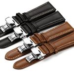 iStrap 18 19 20 21 22mm Genuine Leather Watch Band Padded Calfskin Strap Steel Butterfly Deployant Clasp Super Soft(Six Color Choose)