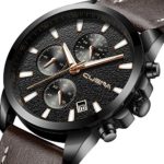 CUENA Mens Analog Quartz Wrist Watch, Men Chronograph Date Watch with Brown Leather Band Waterproof 30M by