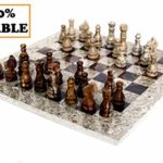 RADICALn 16 inches Fossil Coral and Dark Brown Weighted Handmade Marble Most Popular Chess Board Games Set – Classic Style Staunton Home Decor Chess Sets – Non Checker Non Go Non Backgammon