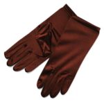 ZaZa Bridal Shiny Stretch Satin Dress Gloves Wrist Length 2BL-Brown