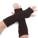 Flammi Women’s Cable Knit Arm Warmers Fingerless Gloves Thumb Hole Gloves Mittens (Coffee)