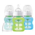 Dr. Brown’s Options 3 Piece Wide Neck Glass Bottle in Silicone Sleeve, Green/Mint/Blue, 5 Ounce
