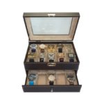 20 Piece Chocolate Brown Leatherette Men’s Watch Box Display Case Collection Jewelry Box Storage