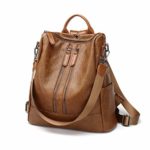 FIGROL Women Backpack Purse Soft PU Leather Casual Travel Bag Multi-functional Waterproof Backpack with Headset Datecable Port(Brown)