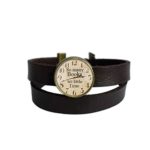 LooPoP Vintage Punk Dark Brown Leather Bracelet Retro Clock Belt Wrap Cuff Bangle Adjustable