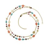 Bocar 14K Gold Plated Link Chain 2 Layer Crystal Wood Acrylic Colorful Women Party Long Necklace Gift