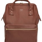 Kah&Kee Leather Travel Notebook Backpack Laptop School Diaper Bag for Women Man (Brown, Large)