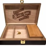Blake & Lake Wood Stash Box with Lock – Wood Lock Box with Rolling Tray – Box with Lock and key – Dark Brown Discrete Wooden Boxes