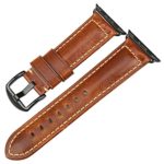 MAIKES Oil Wax Leather Strap for Apple Watch Band 42mm 38mm Series 3 2 1 iWatch Watchband Apple Watch Strap (Band for Apple Watch 38mm, Light Brown+Black Buckle)