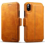 iPhone X Wallet Case, Tomplus Genuine Leather iPhone X Genuine Leather Luxury Series, Vegan Leather, Protection, Kickstands for Apple iPhone X (Light Brown)