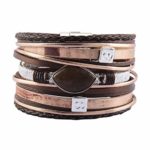 AZORA Leather Cuff Bracelet for Women Agate Braided Strands Bracelets Bangle Jewelry with Magnetic Clasp