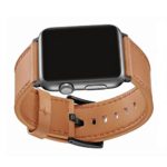 EVAVE for Apple Watch Bands 42mm Leather, Genuine Leather Replacement Band iWatch Strap with Stainless Metal Clasp for Apple Watch Series 2, Series 1 (Light Brown 42mm)