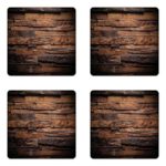 Ambesonne Chocolate Coaster Set Four, Rough Dark Timber Texture Image Rustic Country Theme Hardwood Carpentry, Square Hardboard Gloss Coasters Drinks, Brown Dark Brown