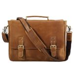 Polare Vintage Genuine Leather Tote Briefcase Professional 16” Laptop Shoulder Messenger Bag (Light Brown)