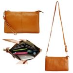 Befen Women Leather Wristlet Wallet Shoulder Crossbody Bag Clutch Purses with 6 Card Slots/Wrist Strap/Crossbody Strap – Orangy Brown