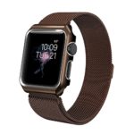 Anmerk Compatible for Apple Watch Band 42mm,Mesh Milanese Loop with Case Stainless Steel Replacement Wrist Band iWatch Strap with Magnet Clasp for Apple Watch Series 1/2 /3 Sport Edition (Brown, 42mm)