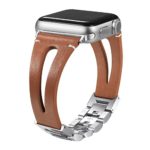 Secbolt Leather Bands Compatible Apple Watch Band Series 4 40mm, Series 3/2/1 38mm, Handmade Vintage Leather Bracelet, Hollowed Brown