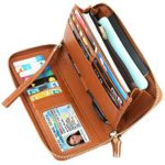 Dante RFID Blocking Wax Real Leather Zip Around Wallet Clutch Large Travel Purse for Women(Pebble Brown)