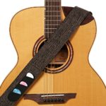 Amumu Cotton Hemp Woven Guitar Strap With 3 Pick Pockets, Leather End with Tie, Dark Brown