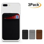 Cell Phone Card Wallet [Double Secure] Lid Pouch,COCOFU 3 Packs Ultra-slim 3M Self Adhesive Card Holder Stick on Phone Sleeves with Pocket for Smartphones (Black+Grey+Brown)