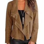 Mafulus Women Autumn Lightweight Jackets Faux Suede Zipper Solid Coat Tops Outwear (X-Large, Brown)