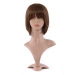 MapofBeauty 30cm/12″ Women Natural Synthetic Flat Bangs Short Straight Bob Wig (Flax Brown)
