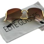 Elite OVERSIZED VINTAGE Style SUN GLASSES Upside Down Rimless Fashion (Brown, 65)