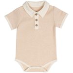 Niteo Baby Organic Cotton Polo Onesie Bodysuit, Light Brown, 0-3M