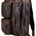 Iswee Leather Travel Backpack Multi-function 14 or 16” Laptop Messenger Bag for Men Briefcase Convertible (16in,Dark Brown)