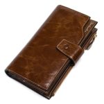 BOSTANTEN Womens Wallet Genuine Leather Wallets Large Capacity Cash Cluth Purses with Zipper Pocket Brown