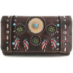 Justin West Tribal Dream Catcher Feather Embroidered Studded CCW Concealed Carry Shoulder Cross Body Handbag Wallet (Brown Wallet ONLY)