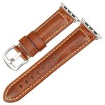 MAIKES Oil Wax Leather Strap Replacement for Apple Watch Band 42mm 38mm 40mm 44mm Series 4 3 2 1 iWatch Watchband Compatible with Apple Watch(42mm, Light Brown+Silver Buckle)