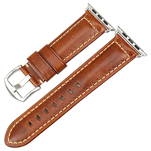 MAIKES Oil Wax Leather Strap Replacement for Apple Watch Band 42mm 38mm ...